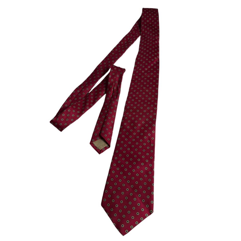 DAKS London New York 100% Silk Tie – Red Micro Medallion Print – EUC